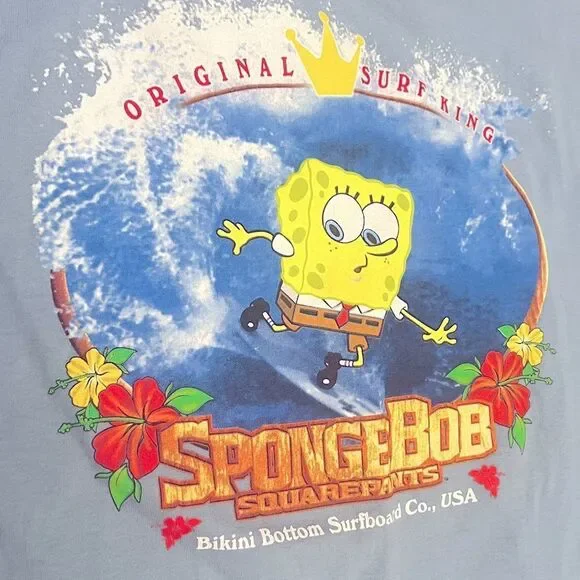🌊🏄♂️ Vintage SPONGEBOB SquarePants Surf King Bikini Bottom Surfboard T-shirt - Picture 3 of 7